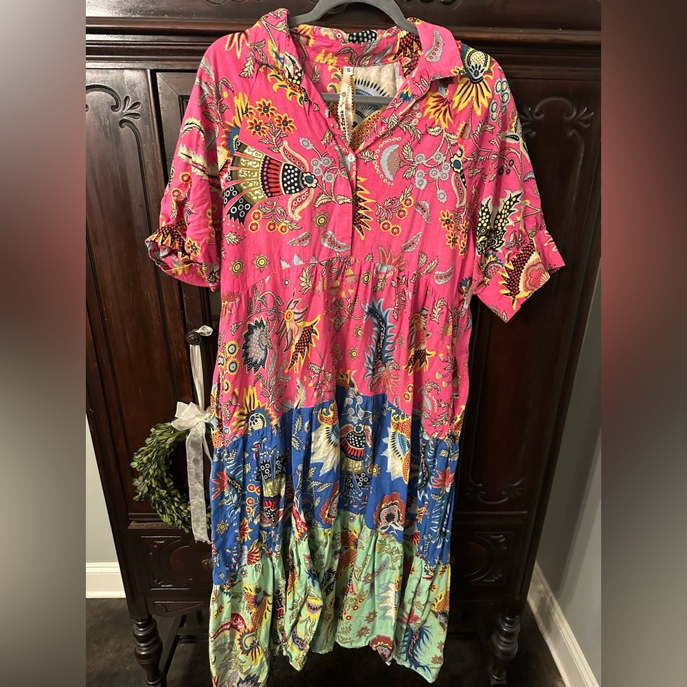 Uncle Frank Pink and Blue Floral Maxi Dress